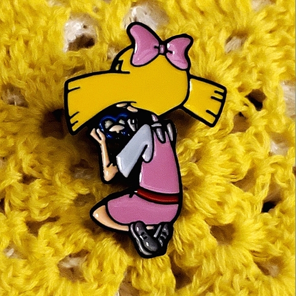 Helga & her Locket enamel lapel push pin. - Picture 2 of 6